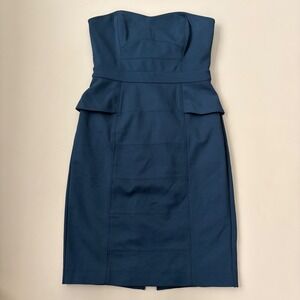 White House Black Market Strapless Peplum Sheath Dress Black 2 Ponte structured